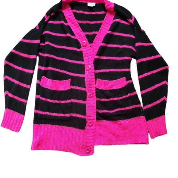 LuLaRoe Sweaters - LULAROE BUTTUN UP LIGHT SWEATER, PINK AND BLACK AND VIBRANT!!!!